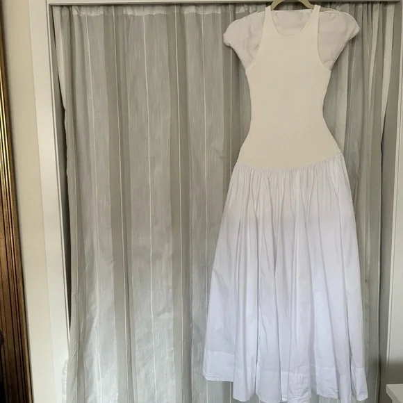 STAUD Wells Dress White Maxi Ribbed Tank Cotton Poplin Skirt XS NWOT - Picture 2 of 7